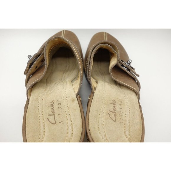 Clarks Artisan Brown Leather Split Toe Slide Heel Mules Shoes Women's 7.5 M - Picture 10 of 11